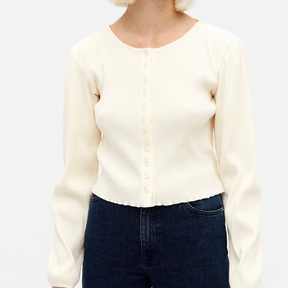 Ribbed Cardigan With Pearl Buttons